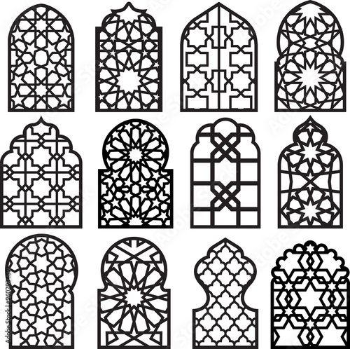 Arabic arches silhouette bundle. Arabian ornament. Doors and windows decor