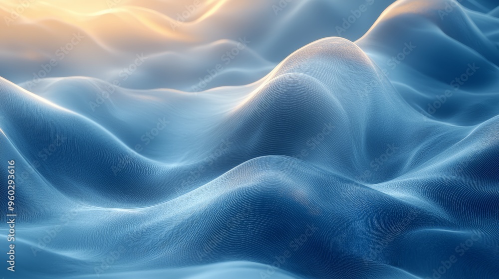 Fototapeta premium Soft undulating waves of blue create a serene atmosphere under gentle sunlight during late afternoon hours
