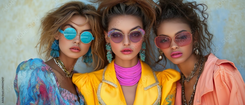 Fashionable girls of the 2000s. Illustration On The Theme Of Fashion And Advertising, Man And Art. Generative AI Fashionable girls of the 2000s. Illustration On The Theme Of Fashion And Advertising, Man And Art. Generative AI