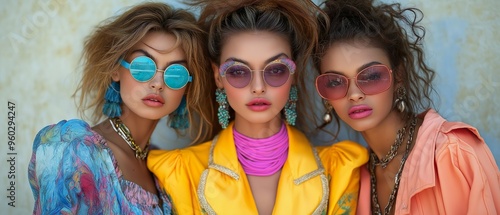 Fashionable girls of the 2000s.  Illustration On The Theme Of Fashion And Advertising, Man And Art. Generative AI