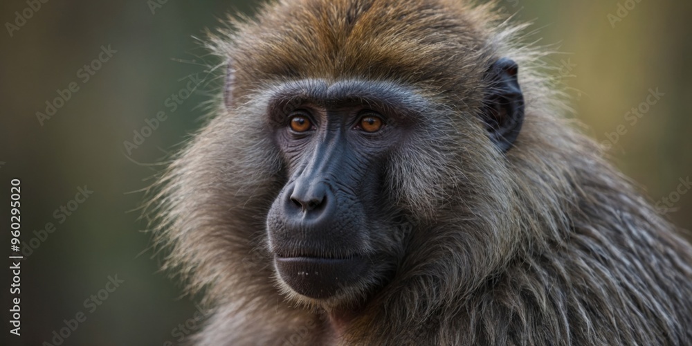 A cute charismatic closeup of a baboon in a scientists coat. A cute charismatic closeup of a baboon in a scientists coat.