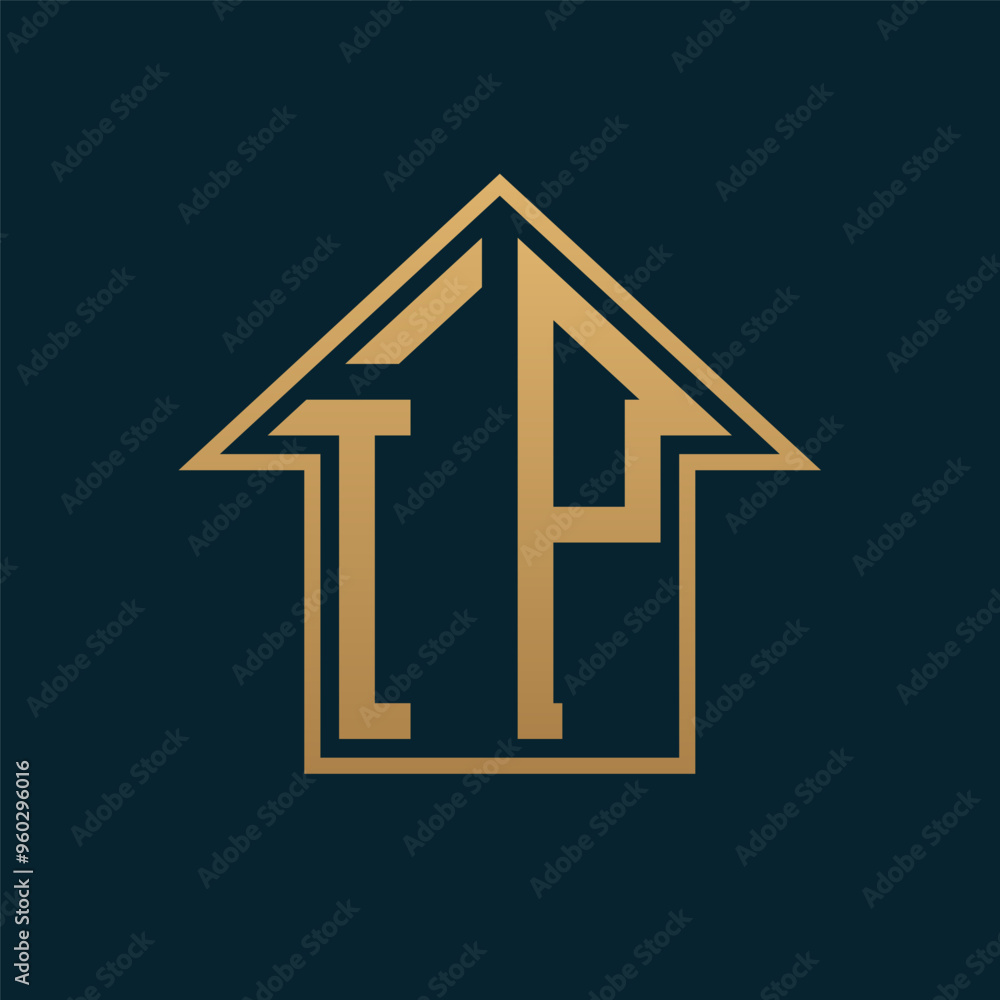 Luxury IP House Logo - Elegant Gold Letter IP on Dark Background for Premium Real Estate Luxury IP House Logo - Elegant Gold Letter IP on Dark Background for Premium Real Estate