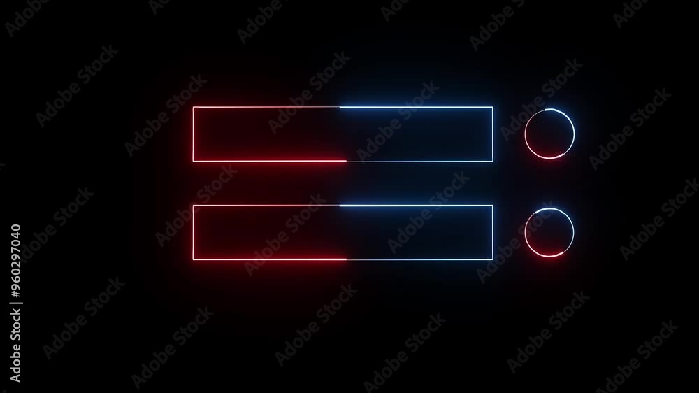Neon rectangle frame and circle. Beautiful abstract square light line red and blue color moving fast Colors. Glowing rectangular and circle frame repeating animation. Neon rectangle frame and circle. Beautiful abstract square light line red and blue color moving fast Colors. Glowing rectangular and circle frame repeating animation.