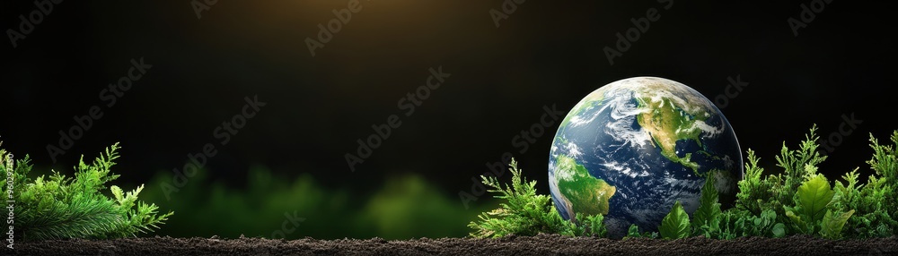 A vibrant globe surrounded by lush greenery, symbolizing nature's beauty and the importance of environmental conservation. A vibrant globe surrounded by lush greenery, symbolizing nature's beauty and the importance of environmental conservation.
