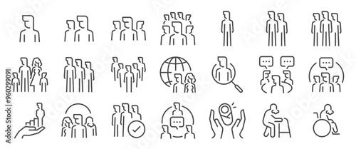 People icon set. It included person, citizen, man, woman, immigration and more icons. Editable Vector Stroke.
