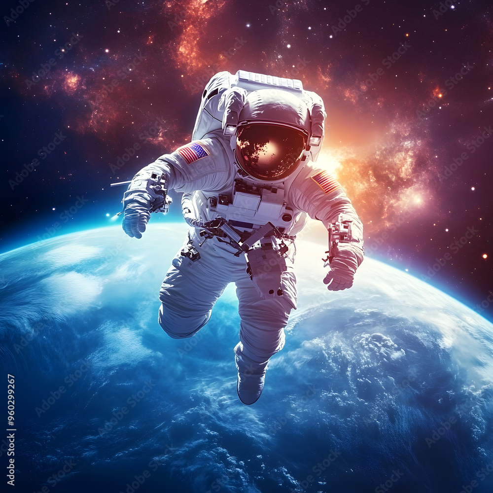 Fototapeta premium graphics of space, planets, and astronauts on a white background.