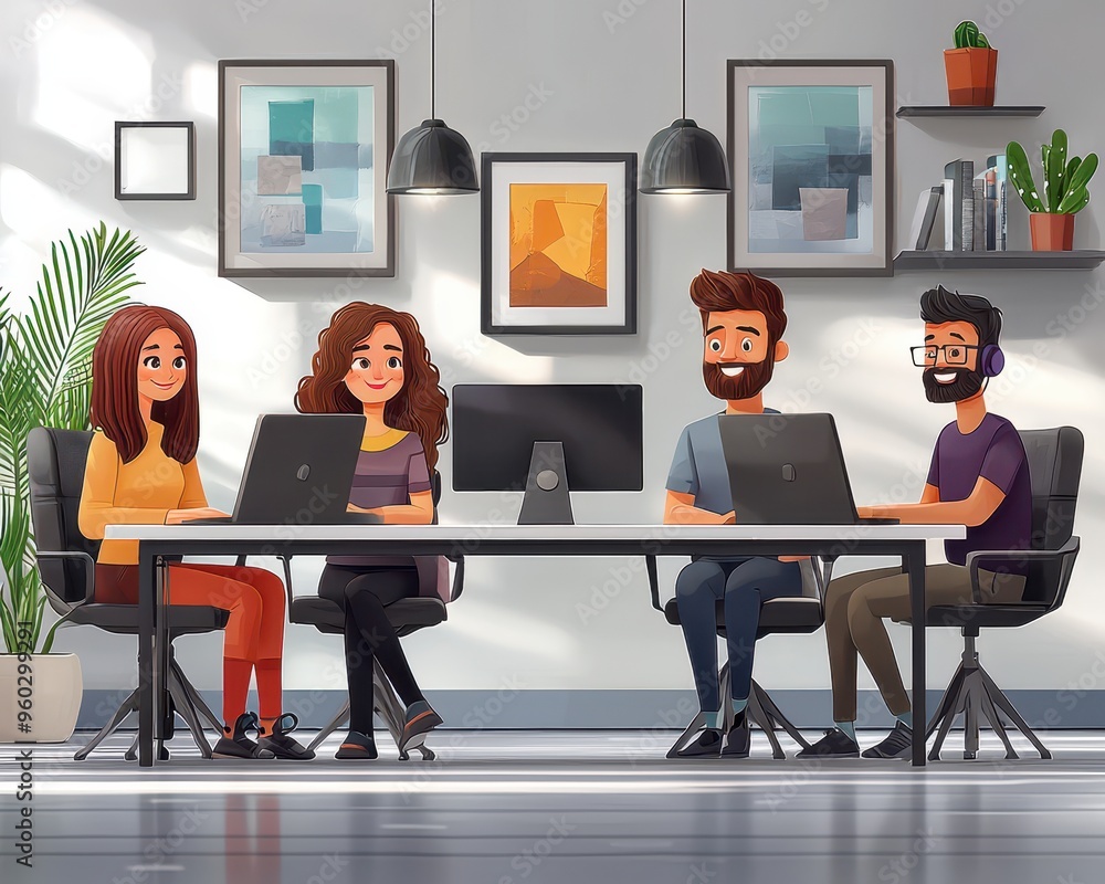 Modern Business Team Engaging in a Productive Video Conference Call in a Stylish Meeting Room Modern Business Team Engaging in a Productive Video Conference Call in a Stylish Meeting Room