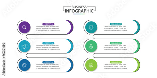Business infographic template. 6 Step timeline journey. Process diagram, Infographic elements vector illustration.