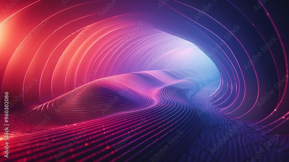 A vibrant, abstract representation of a glowing tunnel with smooth waves and colorful light gradients, creating a futuristic atmosphere. A vibrant, abstract representation of a glowing tunnel with smooth waves and colorful light gradients, creating a futuristic atmosphere.