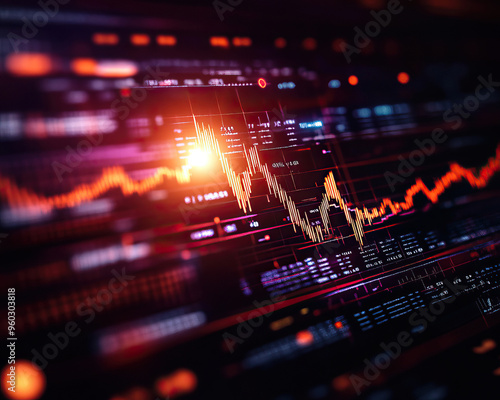 Dynamic financial graph showcasing colorful stock market trends and data analysis. Ideal for financial and technology themes.