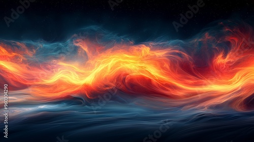 Colorful abstract wave of fiery hues against a dark background, creating a dynamic and captivating visual experience