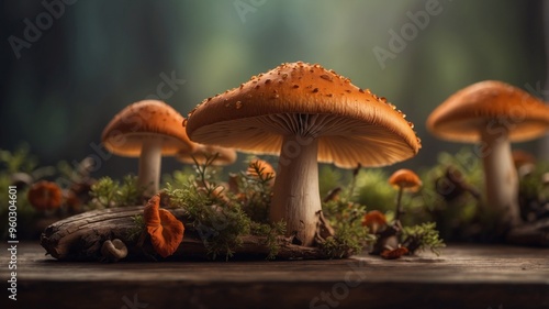 Mushrooms in the interior on a wooden board. photo