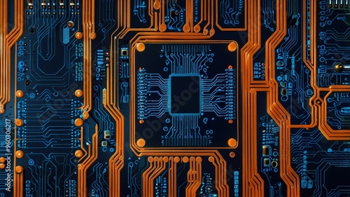 Orange, blue technology background/Orange and blue technology background circuit board and code