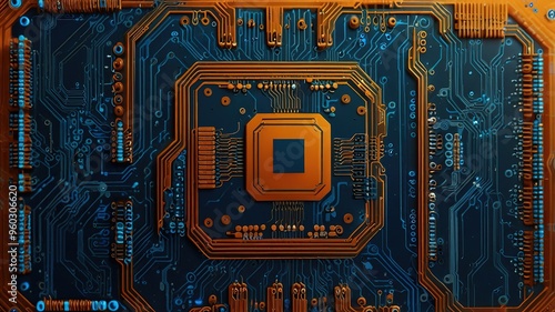 Orange, blue technology background/Orange and blue technology background circuit board and code