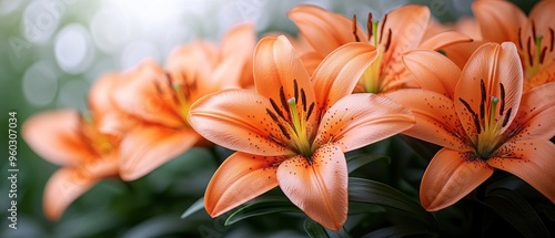 Close-up of Peach-Colored Lilies with Dark Stamens