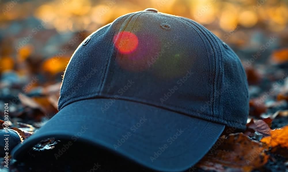 A Blue Baseball Cap Resting on a Bed of Autumn Leaves A Blue Baseball Cap Resting on a Bed of Autumn Leaves