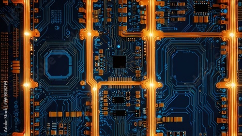 Orange, blue technology background/Orange and blue technology background circuit board and code