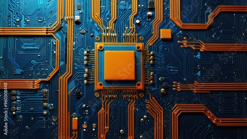 Orange, blue technology background/Orange and blue technology background circuit board and code