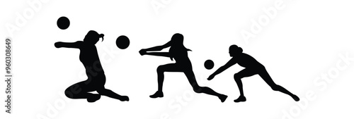 Volleyball player silhouette. Disabled athletes with different actions, and postures. Vector player isolated on white background.