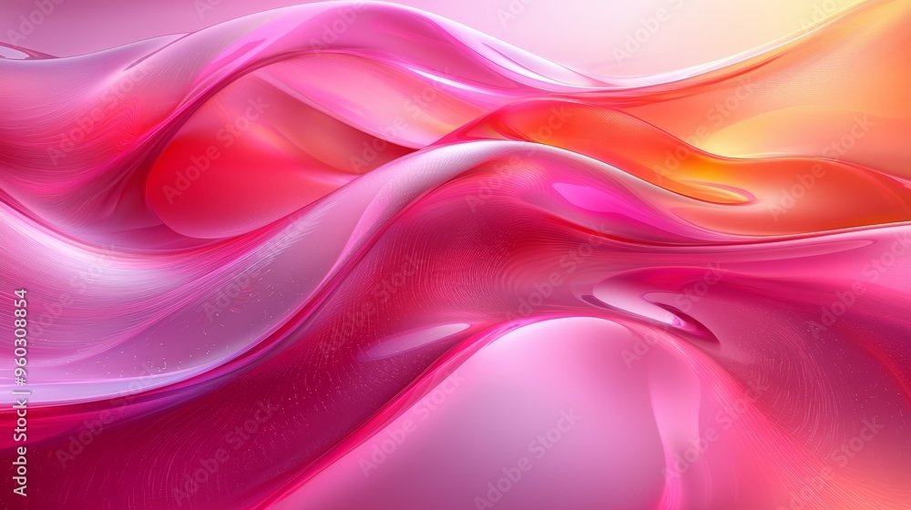 Fototapeta premium Flowing waves of vibrant pink and orange hues creating a mesmerizing abstract design in soft light