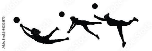 Volleyball player silhouette. Disabled athletes with different actions, and postures. Vector player isolated on white background.