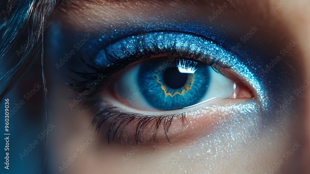 Fototapeta premium Beautiful female eye painted by a makeup artist. Special concept abstract painting- Generative AI
