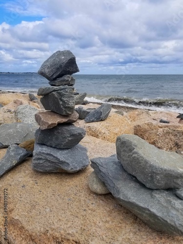 Photography Meditative stacks of stones on the beach