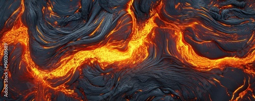 Molten lava with swirling ripple effects, volcanic texture, abstract magma background photo