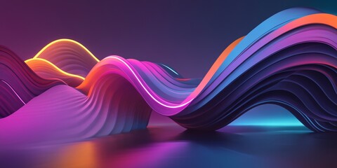 Leinwandbilder Aubergine Neon Dreamscape: A vibrant, abstract landscape of flowing neon waves in a spectrum of colors.   © GS-Studio
