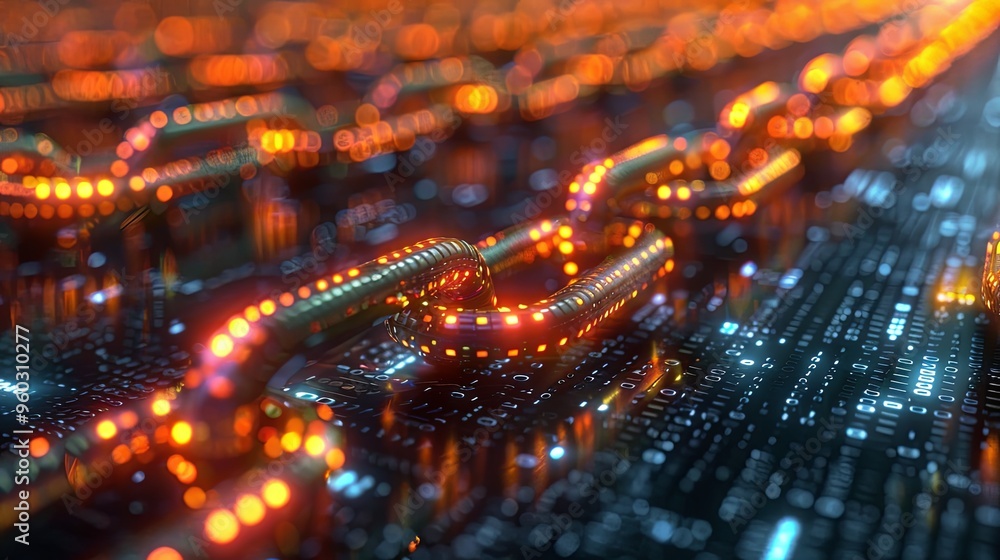 Block chain network concept , distributed register technology, block chain text and computer connection. 3D Rendering Block chain network concept , distributed register technology, block chain text and computer connection. 3D Rendering