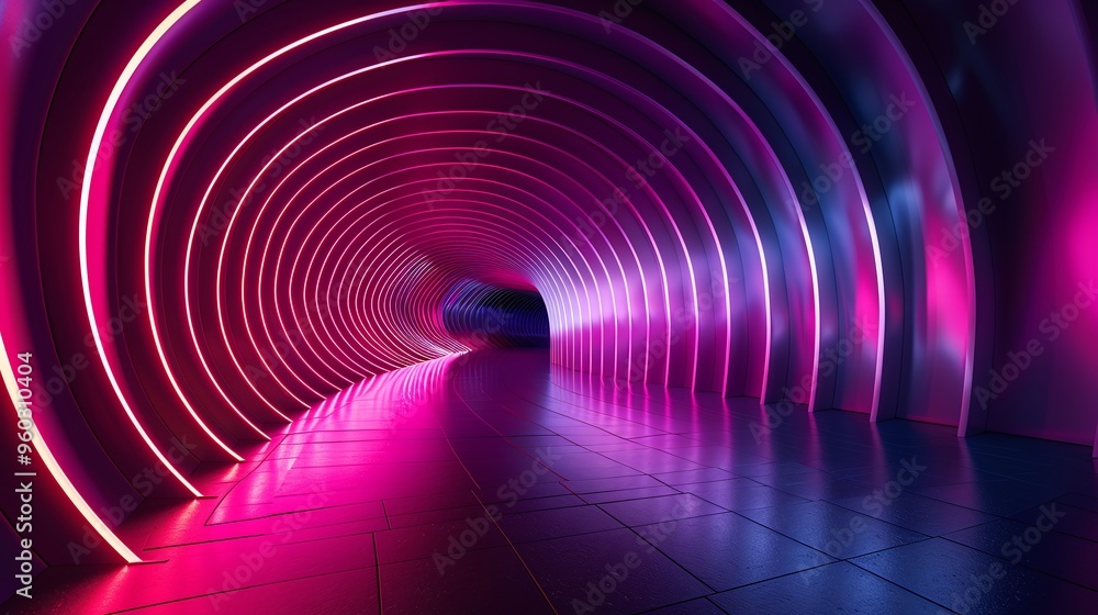 Futuristic tunnel illuminated with vibrant pink and purple lights, creating a dynamic, surreal atmosphere for creative backgrounds. Futuristic tunnel illuminated with vibrant pink and purple lights, creating a dynamic, surreal atmosphere for creative backgrounds.