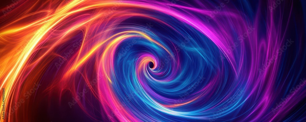 Obraz premium Swirling vortex of vibrant neon colors, abstract energy waveforms, futuristic background concept