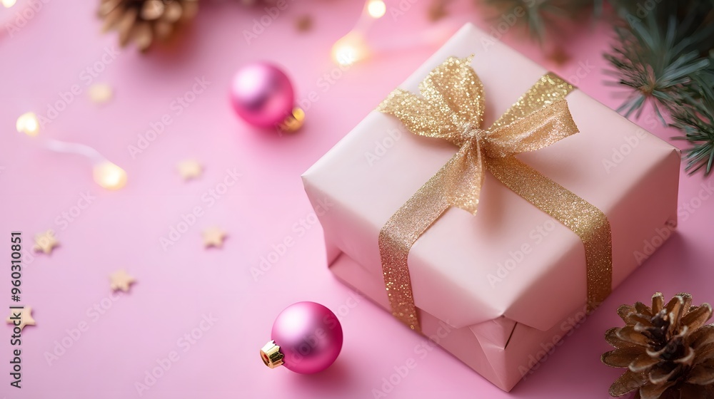 Christmas gift boxes collection, Christmas rope and Christmas balls, on a pink background, banner for website Christmas gift boxes collection, Christmas rope and Christmas balls, on a pink background, banner for website