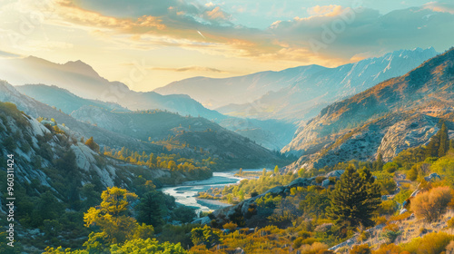 Scenic view of a mountain range with a river flowing through it.