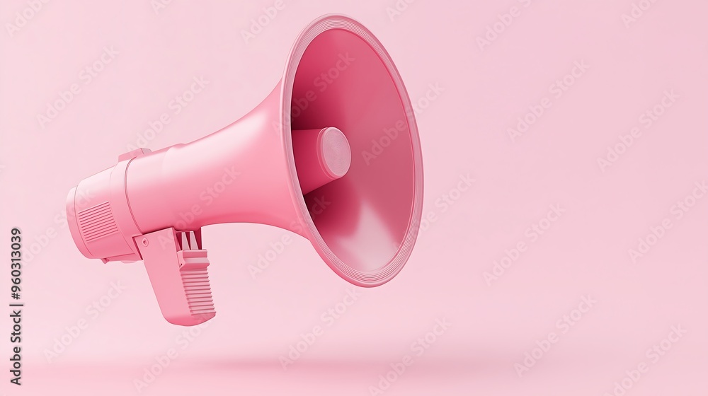 A 3D. render of a megaphone in pink. The design should highlight the smooth, modern lines and the vibrant pink color. A 3D. render of a megaphone in pink. The design should highlight the smooth, modern lines and the vibrant pink color.