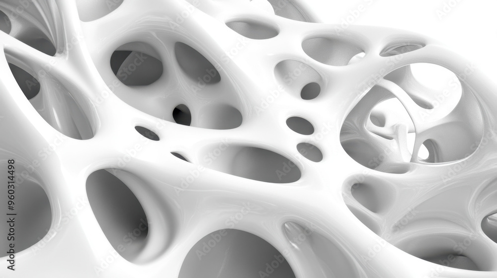 Abstract white structure with organic forms and voids, suggesting fluidity and complexity. Abstract white structure with organic forms and voids, suggesting fluidity and complexity.