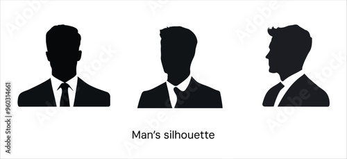Set of men's silhouette profile. Avatar. Vector Illustration. Human face side silhouette. Business man silhouette. Man's portrait
