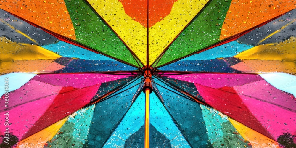Fototapeta premium Colorful Umbrella Underneath with Raindrops