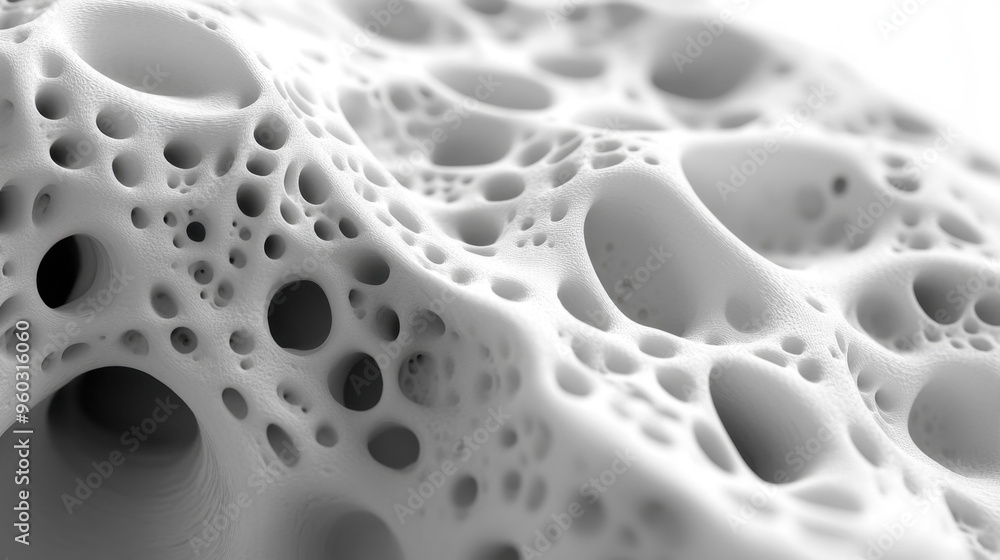 Abstract close-up of a porous, white structure showcasing intricate patterns and textures. Abstract close-up of a porous, white structure showcasing intricate patterns and textures.
