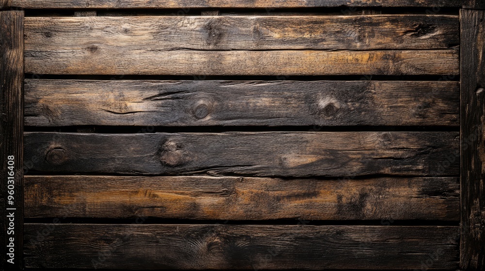 Fototapeta premium Weathered wooden crate background with visible scratches and marks, giving a vintage industrial look