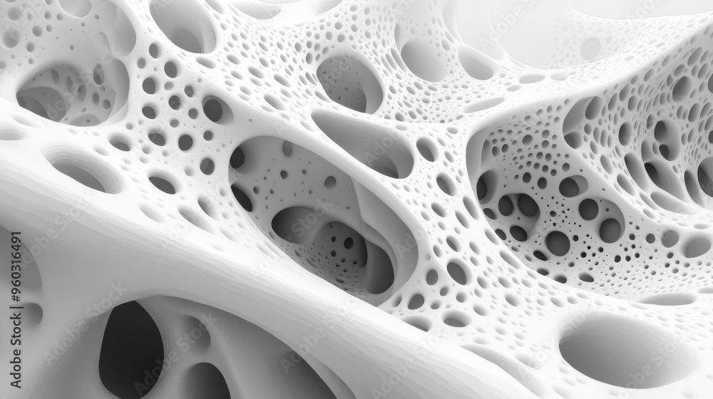 Abstract 3D structure with intricate patterns and voids, resembling organic forms. Abstract 3D structure with intricate patterns and voids, resembling organic forms.