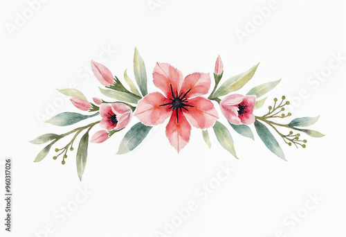 Isolated watercolor flower on white background with space for text