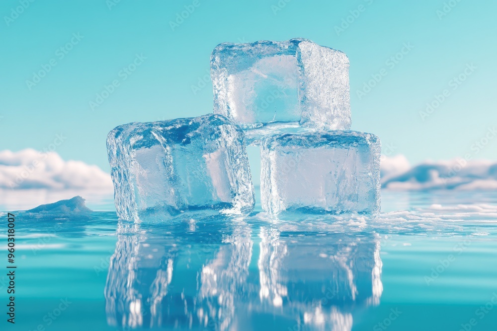 Ice cubes floating on water. Perfect for a refreshing drink or a winter scene. Ice cubes floating on water. Perfect for a refreshing drink or a winter scene.