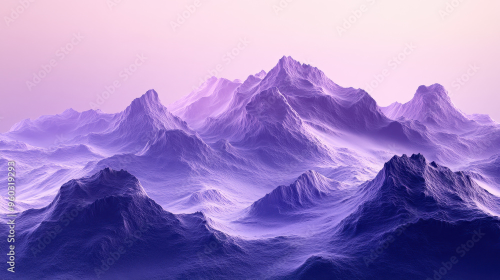 Fototapeta premium A serene landscape of purple mountains under a soft gradient sky.