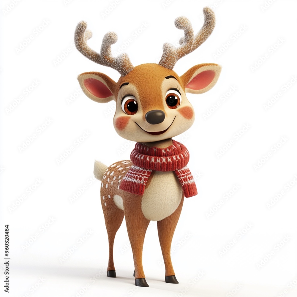 3D Cartoon Cute Funny New Year Deer Isolated on White Background 3D Cartoon Cute Funny New Year Deer Isolated on White Background