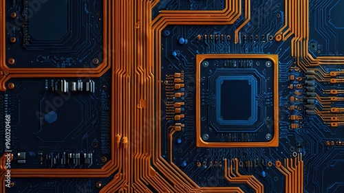 Orange, blue technology background/Orange and blue technology background circuit board and code