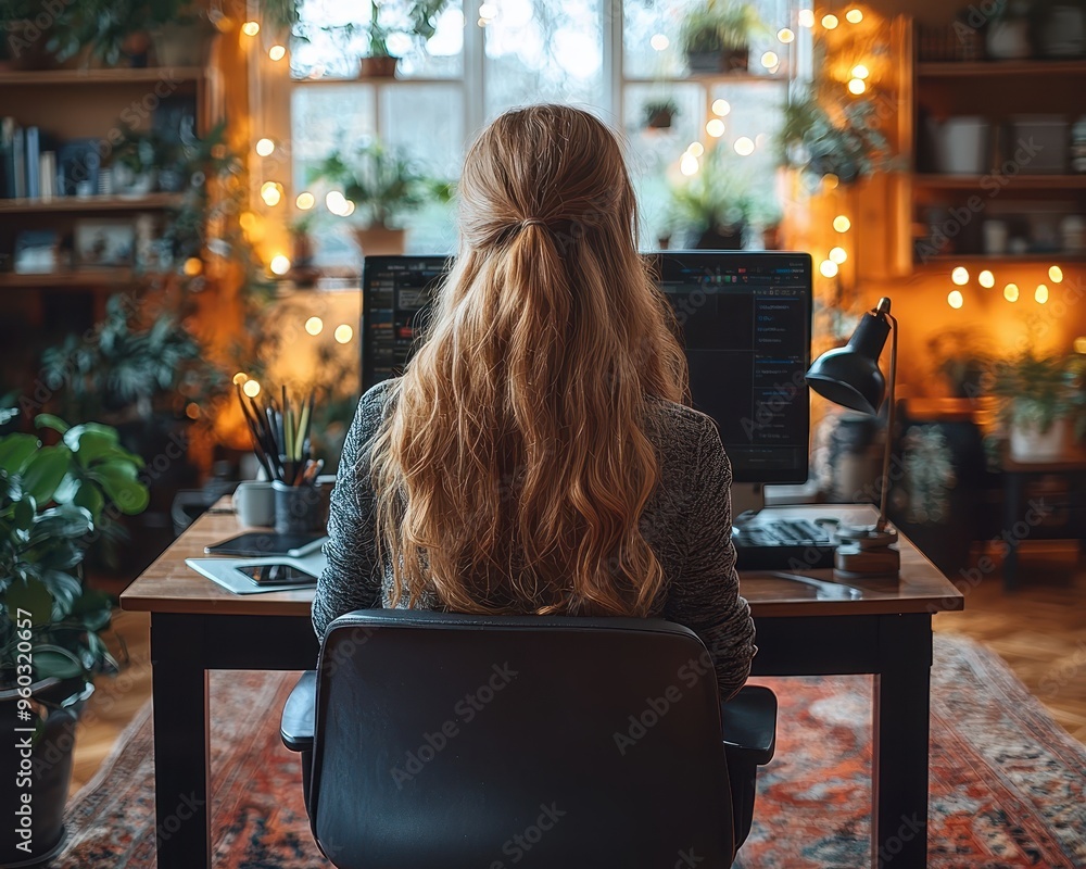 Remote Teaching Success: Educator Leading Virtual Class from Neat Home Office Remote Teaching Success: Educator Leading Virtual Class from Neat Home Office