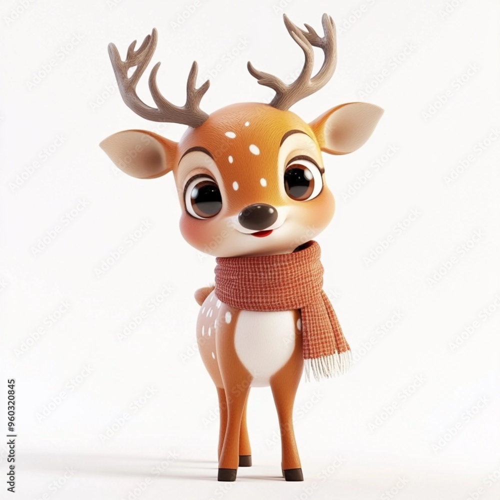 Fototapeta premium 3D Cartoon Cute Funny New Year Deer Isolated on White Background