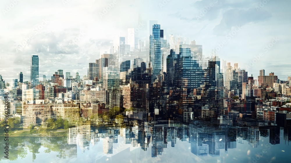 Obraz premium Visual of a city divided by economic policy lines, illustrating the impact of different economic approaches, concept of urban economic divergence