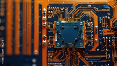 Orange, blue technology background/Orange and blue technology background circuit board and code